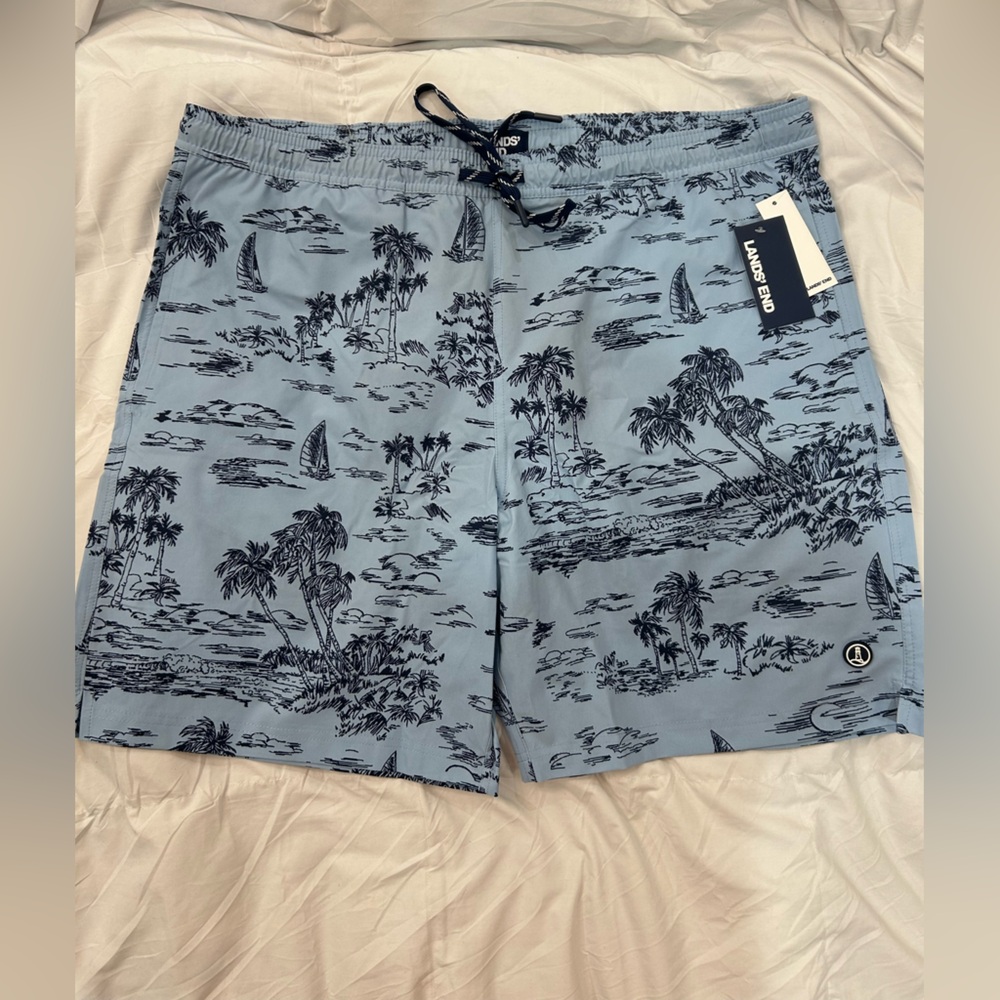 Lands' End Blue Patterned Men's Swim Board Shorts